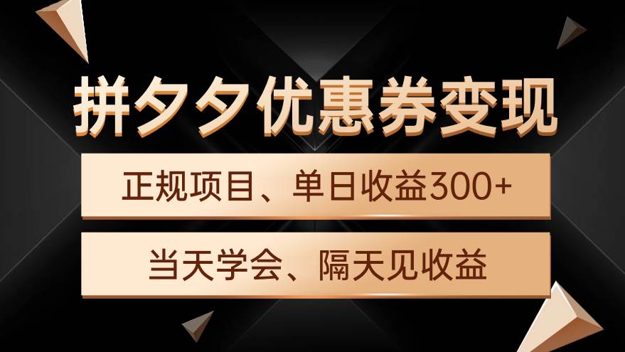 拼夕夕优惠券变现秘诀：日入300+轻松实现，手机电脑均可操作-聚财技资源库