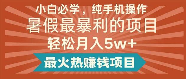 暑假赚钱秘籍，小白友好，纯手机操作，轻松实现月收入5万+-聚财技资源库