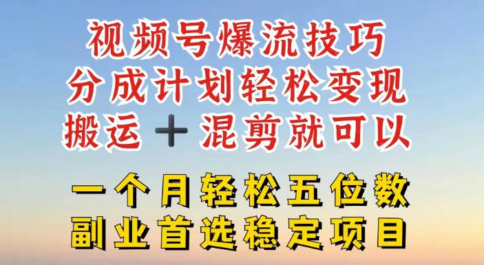 视频号搬运+混剪秘籍：深度解密月赚五位数的高效技巧与策略-聚财技资源库