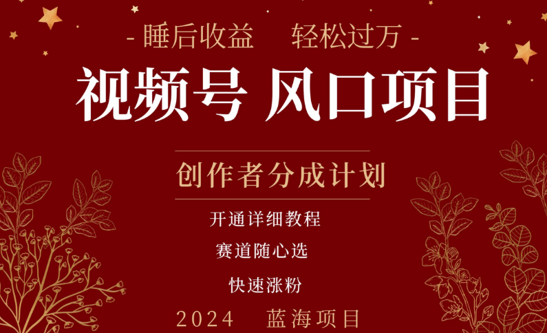微信视频号风口项目，解锁睡眠收益，轻松月入过万+，多赛道矩阵布局，简易玩法快速上手-聚财技资源库