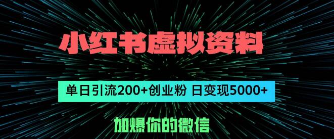 小红书虚拟资料营销秘籍，日引200+精准创业粉，轻松实现单日变现5000+-聚财技资源库