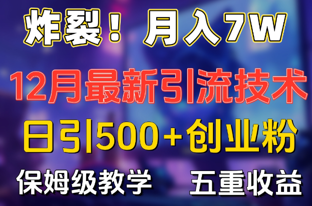 【揭秘】12月最新引流策略，日吸500+精准创业粉，月入7W+多重收益保姆级教程！-聚财技资源库