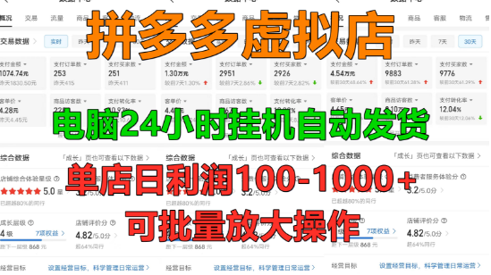 拼多多虚拟店铺运营新策略，24小时自动发货，单店日收益100-1000元，支持批量操作，新手友好项目！-聚财技资源库