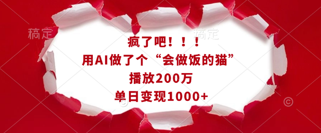 AI打造“会做饭的猫”爆款视频，播放量突破200万，单日变现超1000+！-聚财技资源库