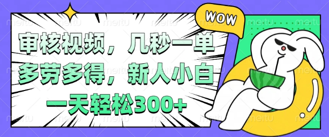 视频审核项目来袭，几秒完成一单，多劳多得，新人小白日入300+！-聚财技资源库