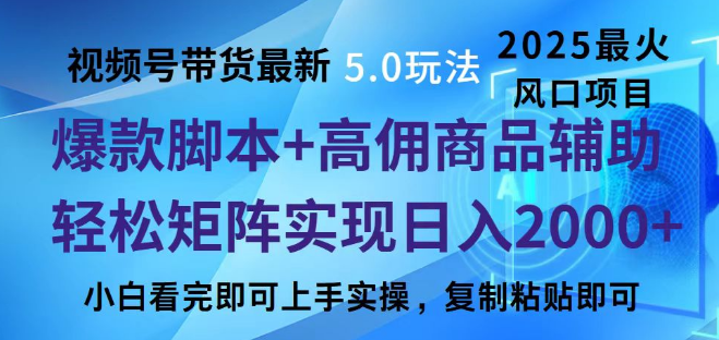 视频号带货新纪元5.0玩法揭秘，作品简易制作，即日起号，复制粘贴模式，脚本助力，轻松实现矩阵日入2000+！-聚财技资源库